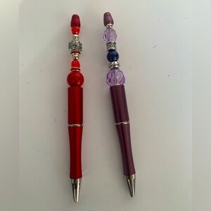 Hand crafted Beaded Pen, black ink with extra refillable ink. Set of 2 pens.